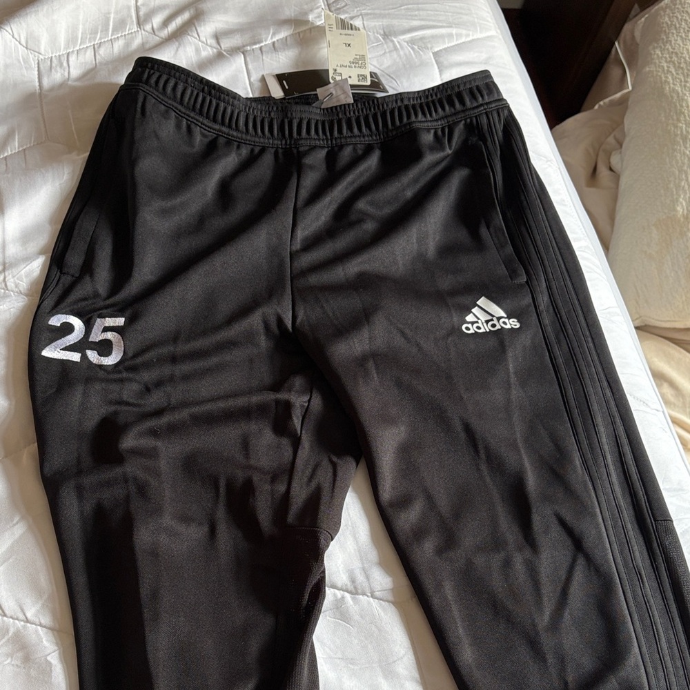 Adidas Black Joggers with White Number and Logo